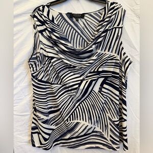 2X Kasper Black and White Abstract Striped Cowl Neck Camisole